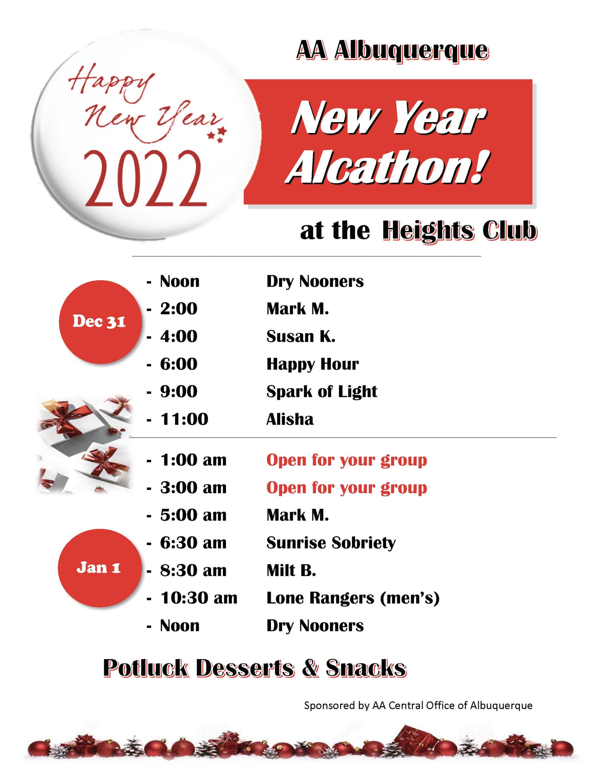 New Year’s Eve Alcathon! At the Heights Club Albuquerque Alcoholics