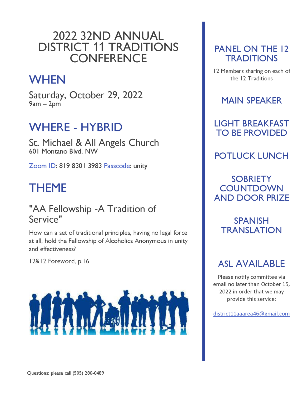 Oct. 29: 32nd Annual District 11 Traditions Conference