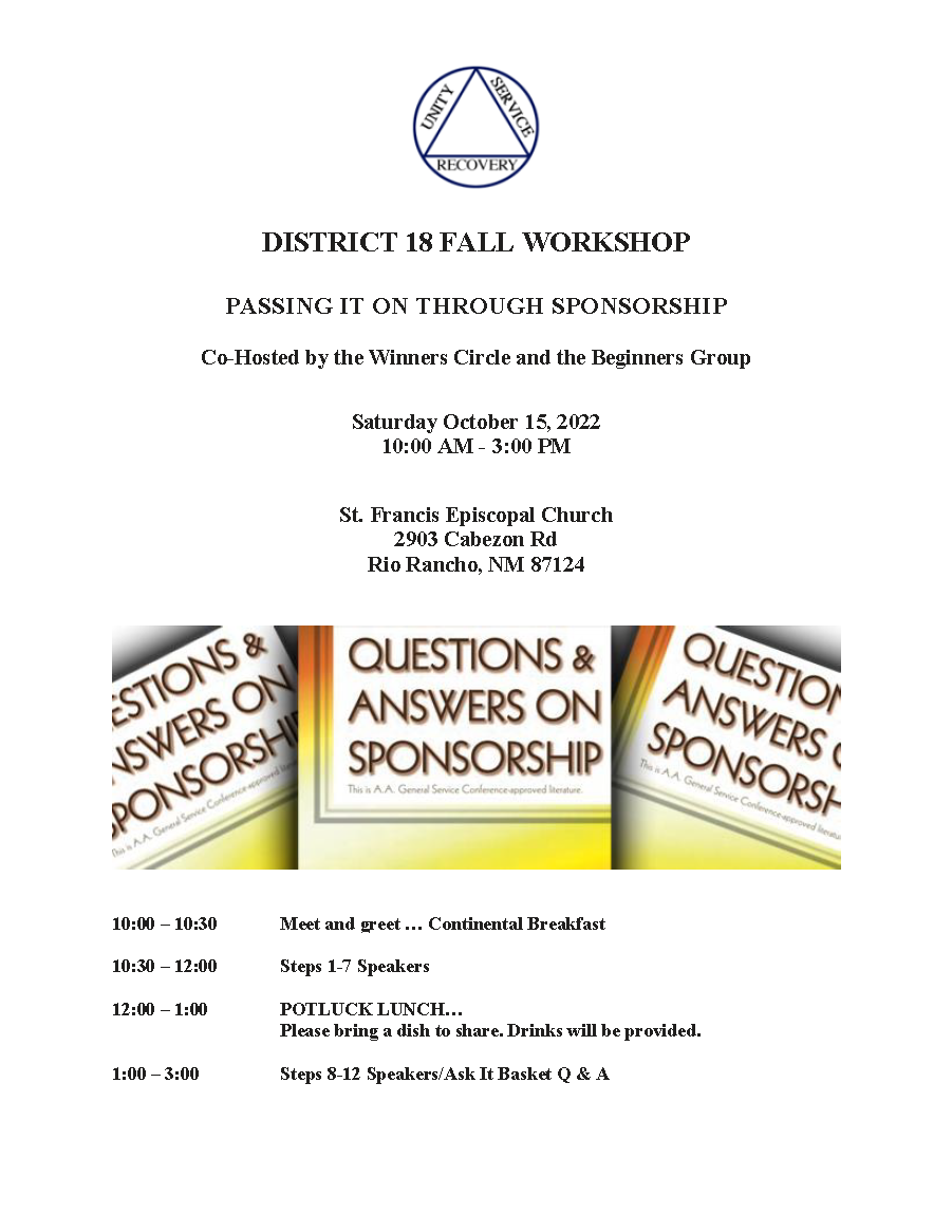 October 15: District 18 Fall Workshop on Sponsorship