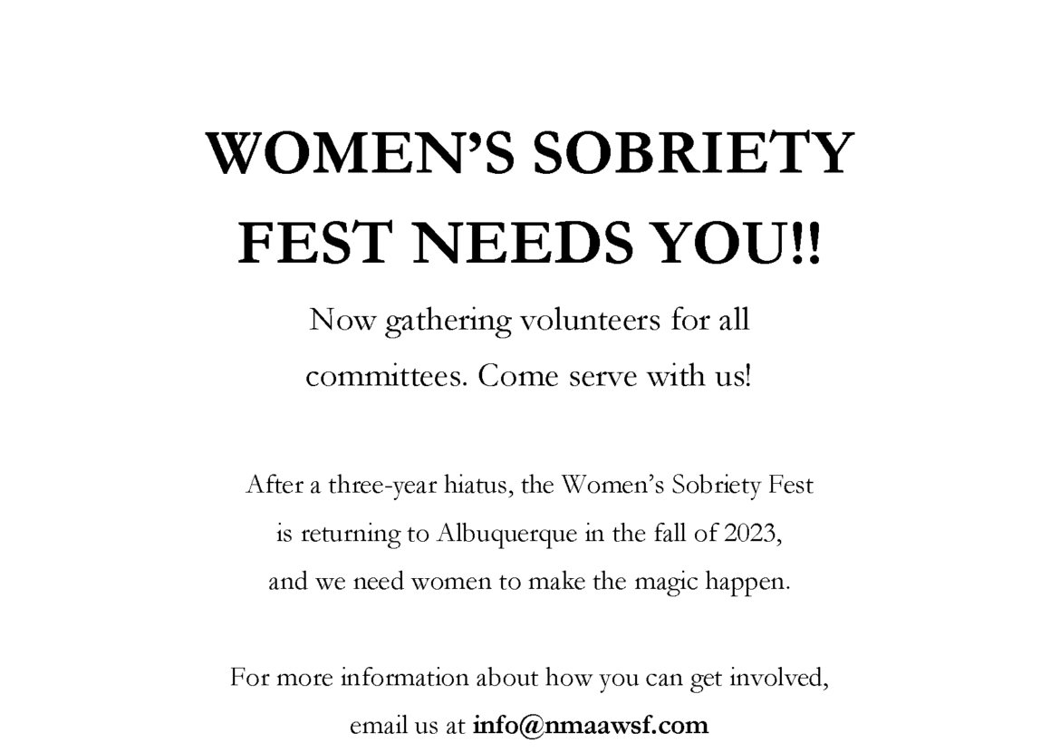 Women's Sobriety Fest 2023 Call for Volunteers Flyer